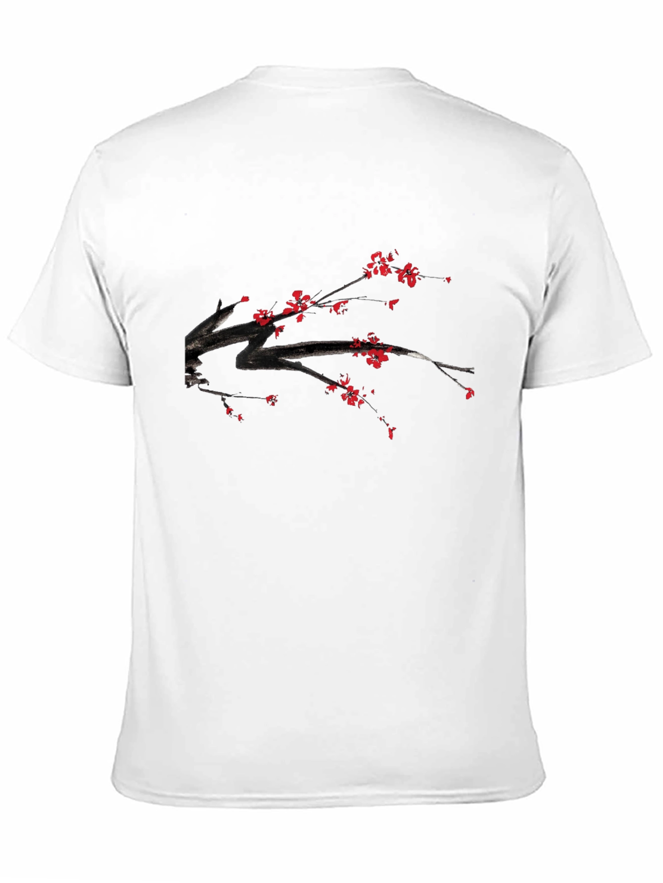 Black T-Shirt with Floral Branch Print