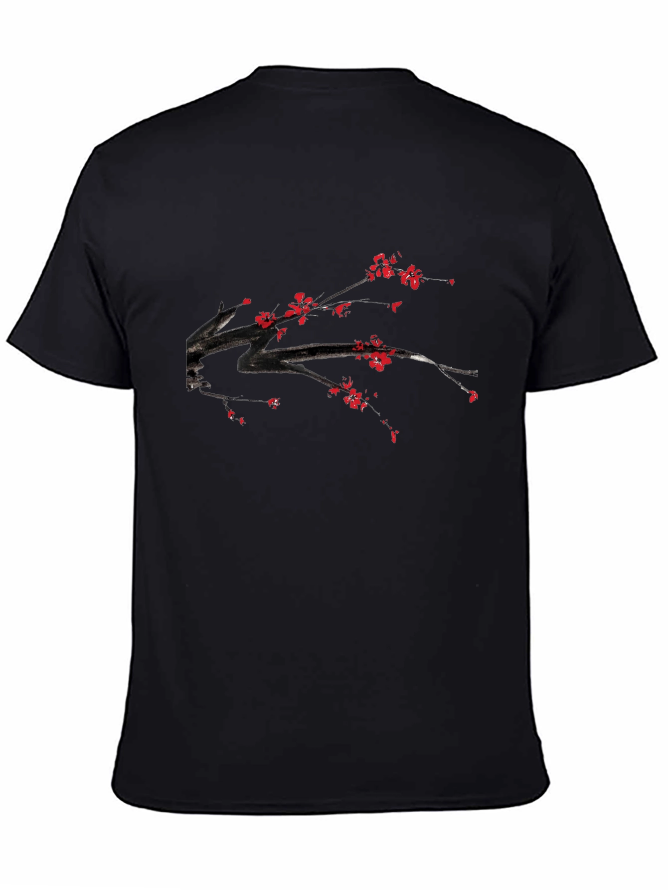 Black T-Shirt with Floral Branch Print