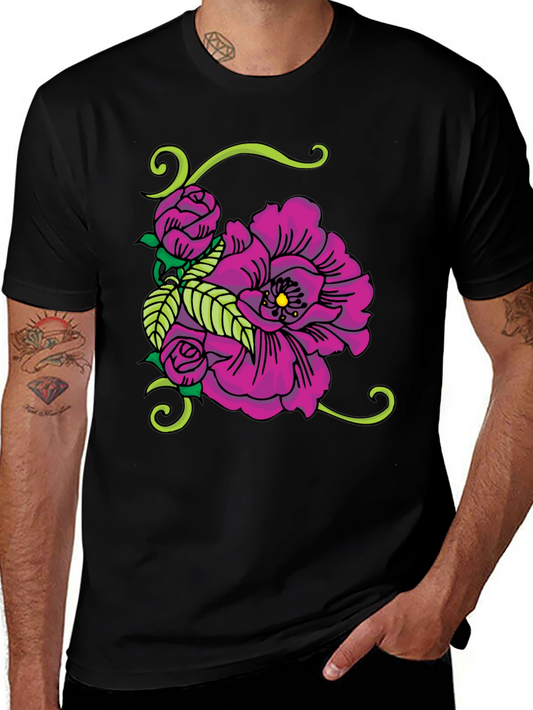 Floral Tattoo Graphic Black T-Shirt