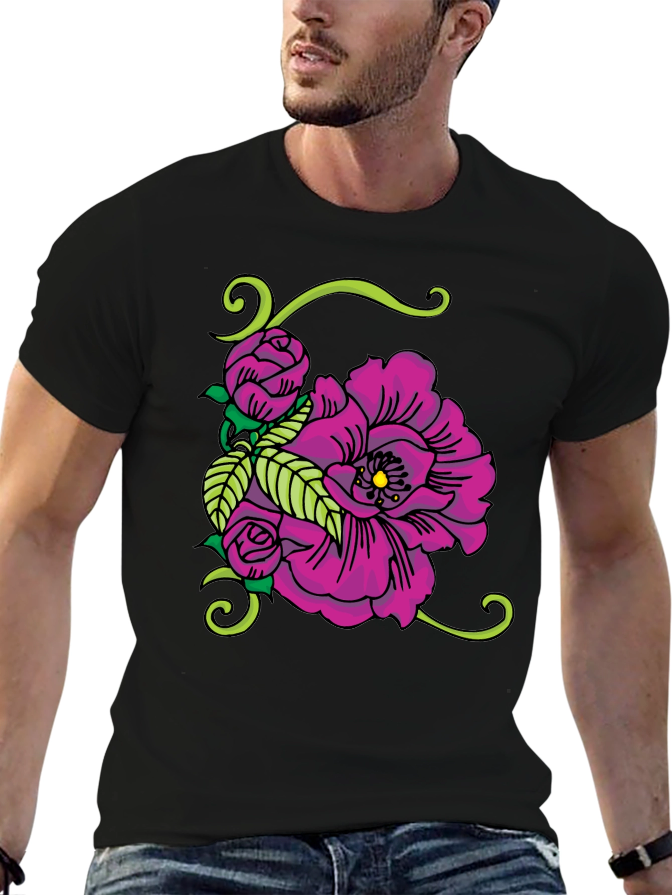 Floral Tattoo Graphic Black T-Shirt