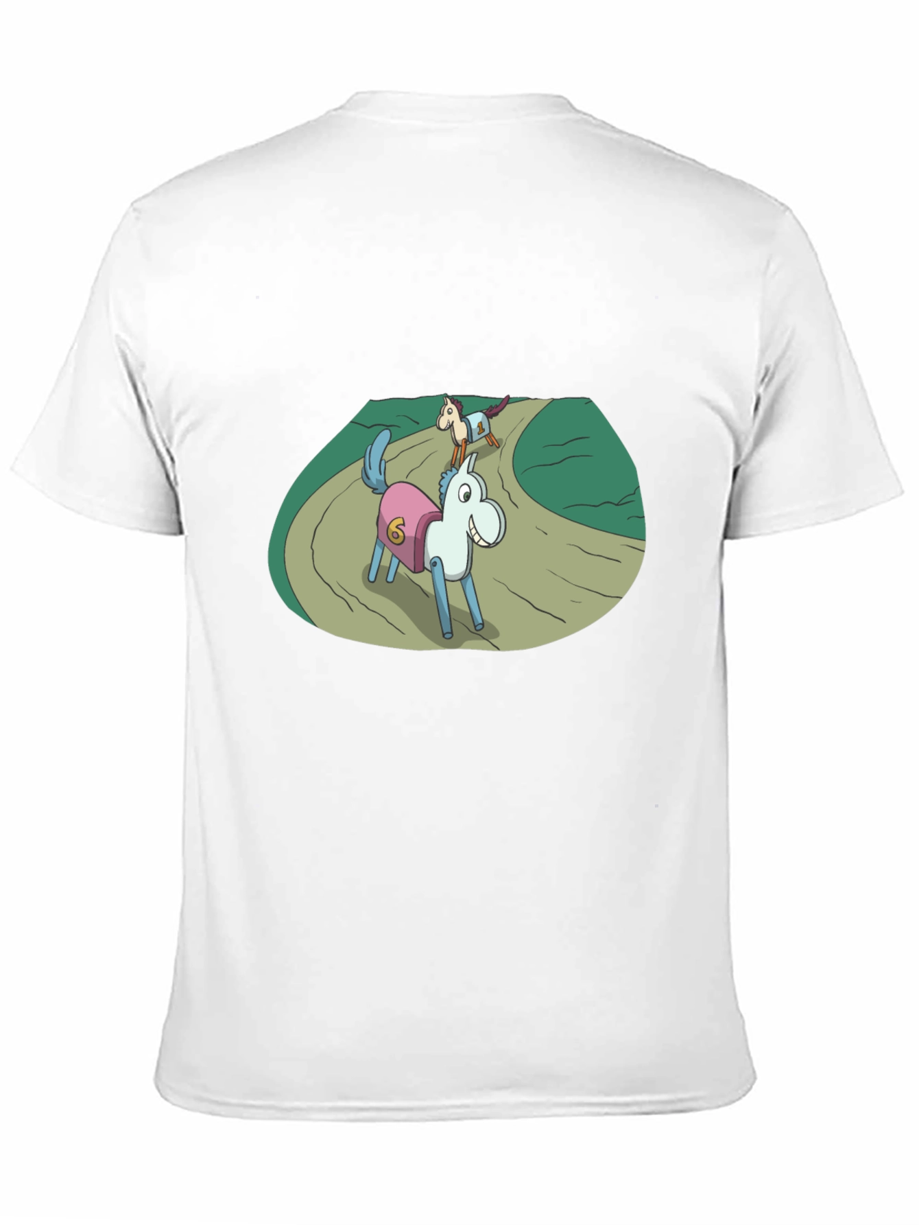 Cartoon Horse Race Black T-Shirt