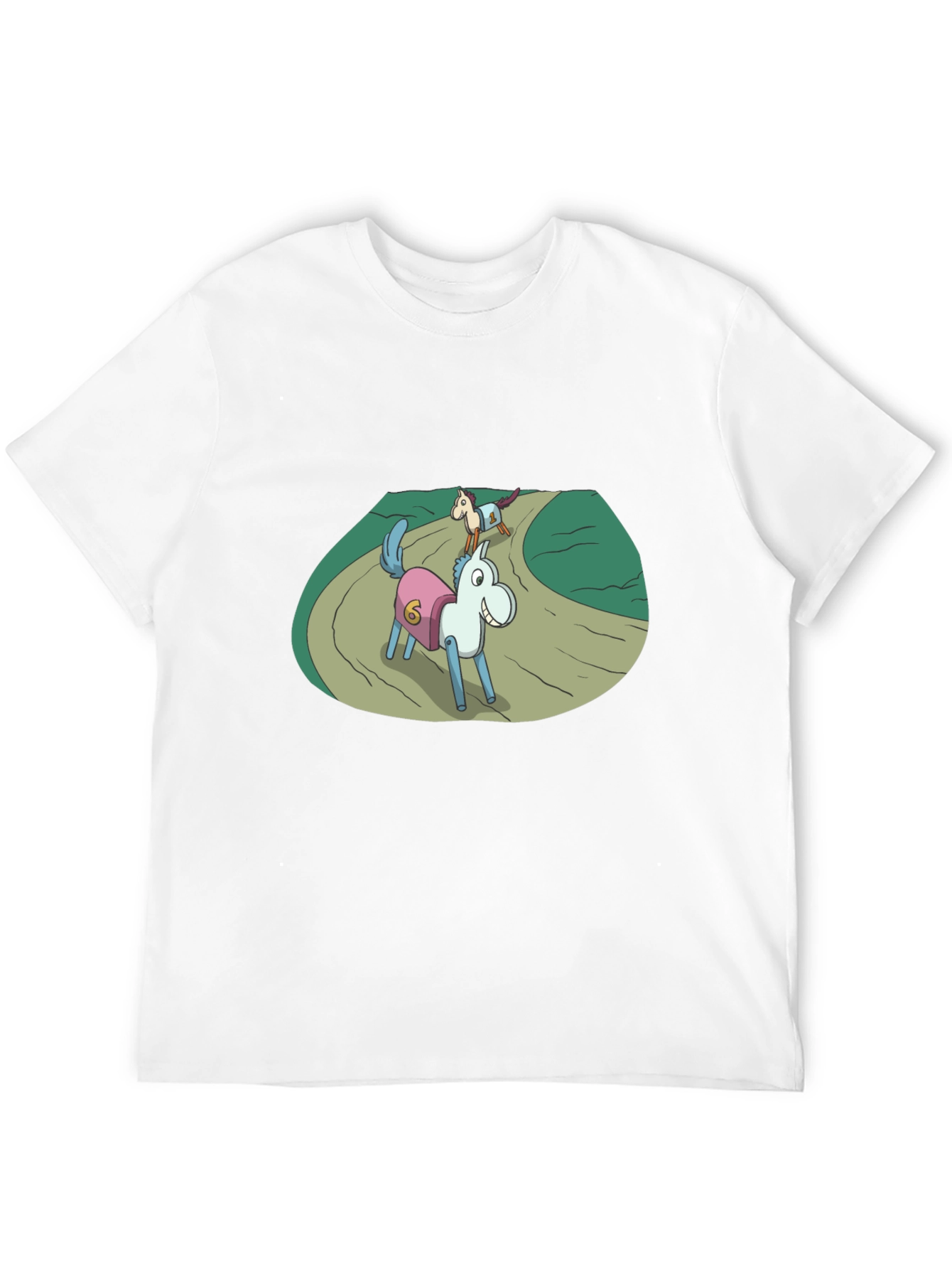 Cartoon Horse Race Black T-Shirt