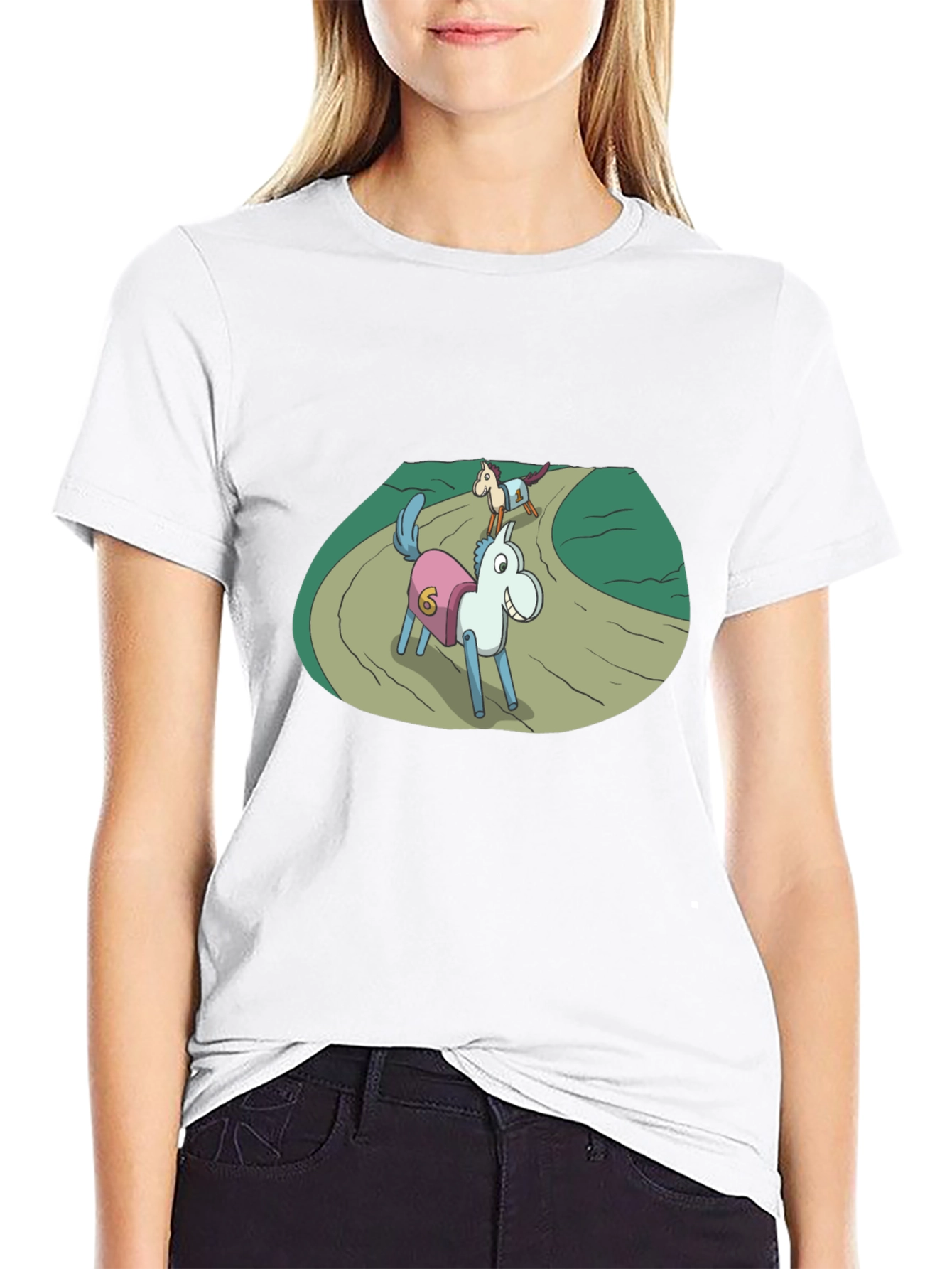 Cartoon Horse Race Black T-Shirt