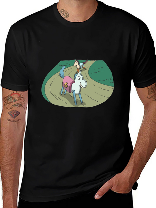 Cartoon Horse Race Black T-Shirt