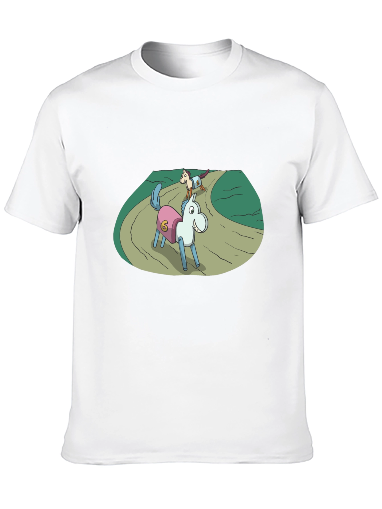 Cartoon Horse Race Black T-Shirt