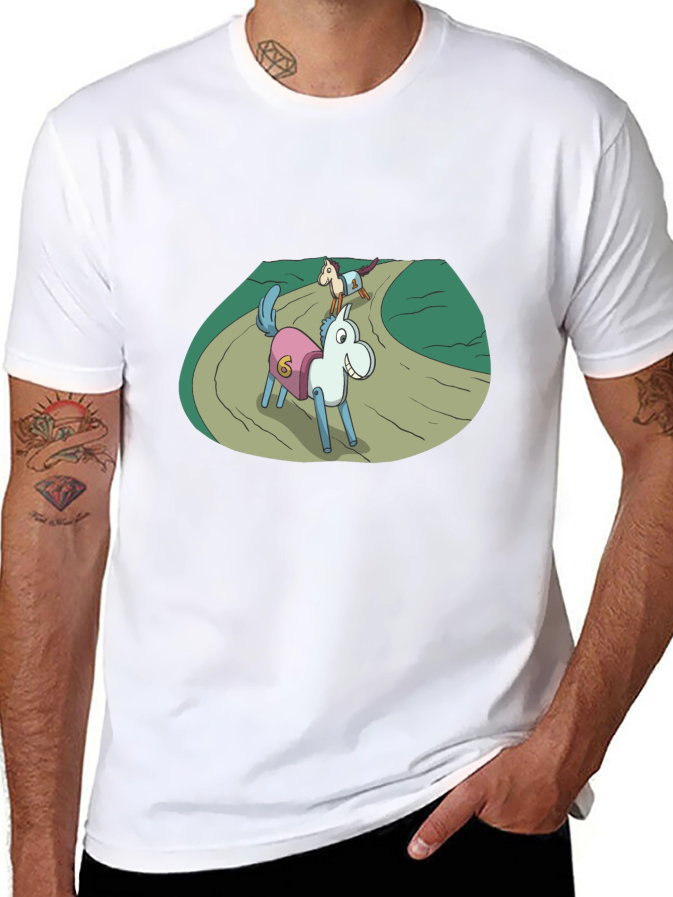 Cartoon Horse Race Black T-Shirt