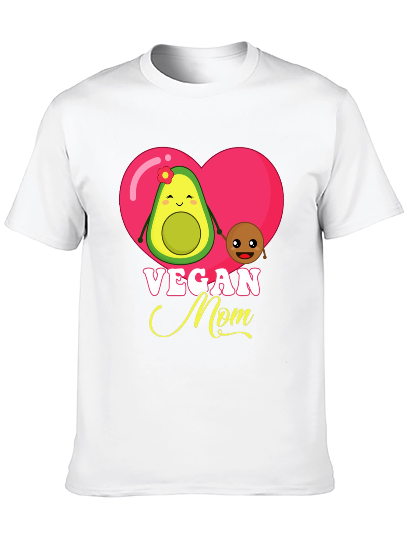 Vegan Mom Graphic T-Shirt Cute Avocado and Pit Design