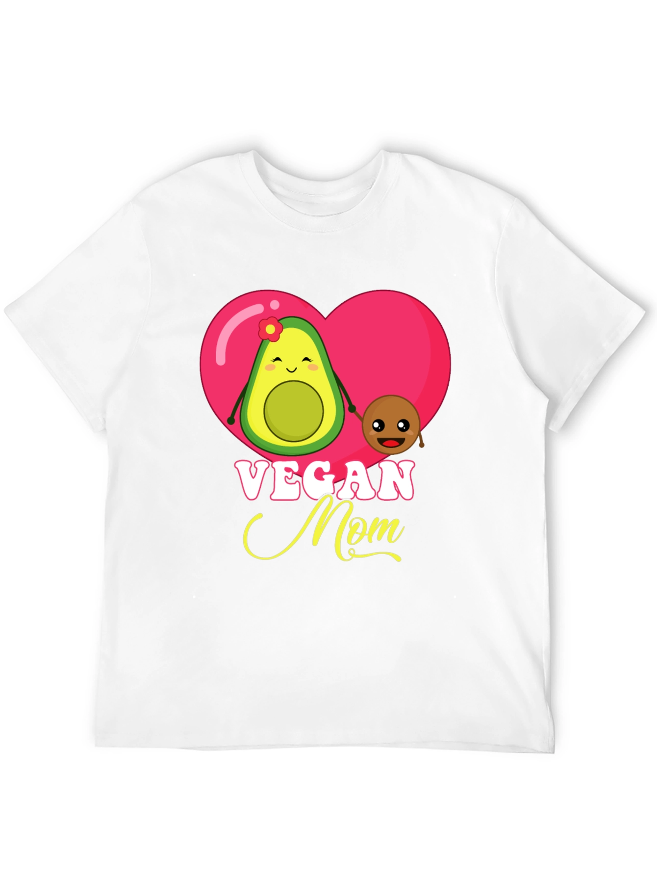 Vegan Mom Graphic T-Shirt Cute Avocado and Pit Design