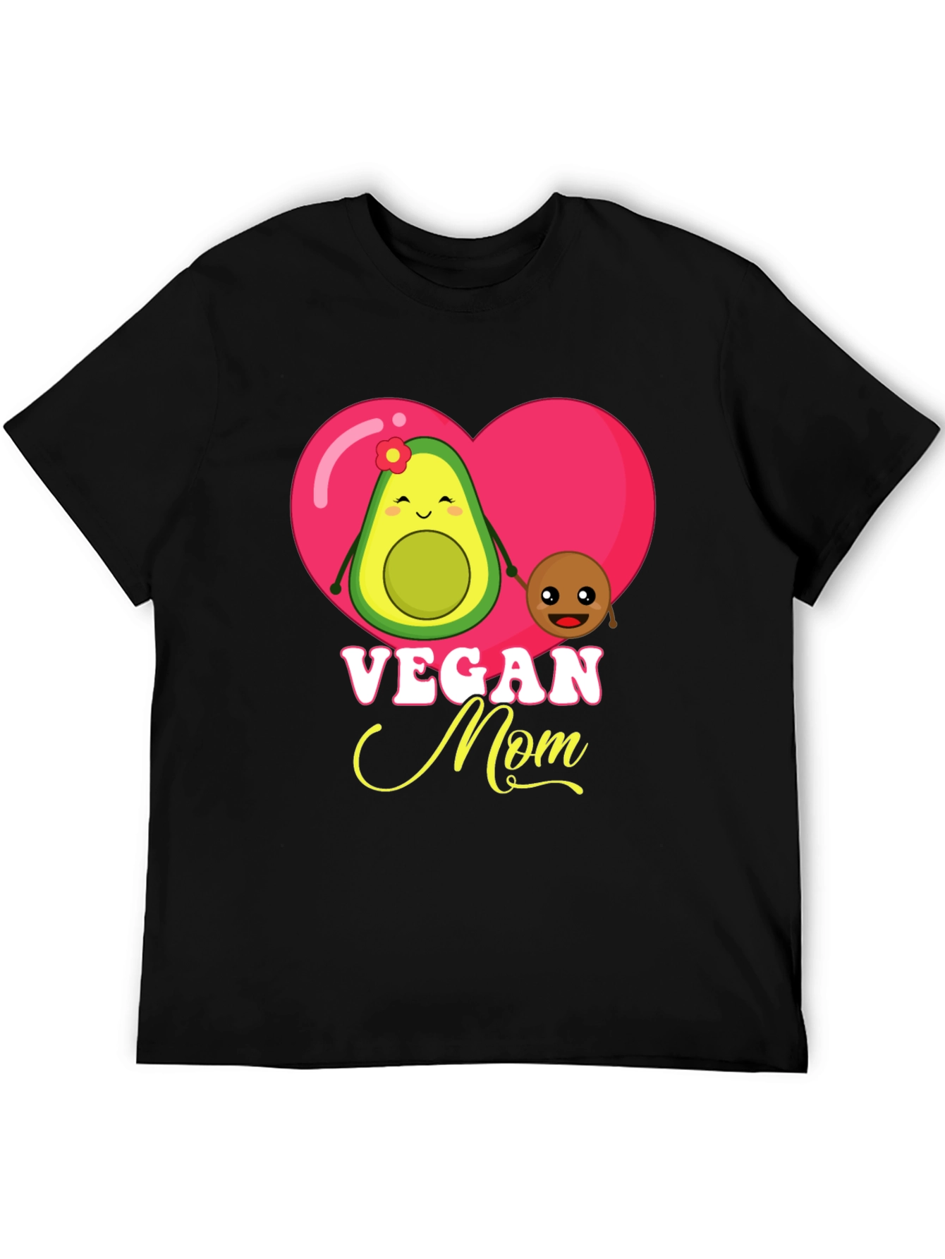 Vegan Mom Graphic T-Shirt Cute Avocado and Pit Design