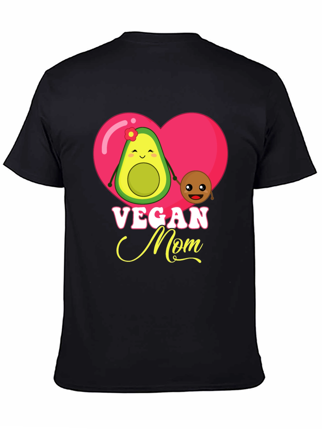 Vegan Mom Graphic T-Shirt Cute Avocado and Pit Design
