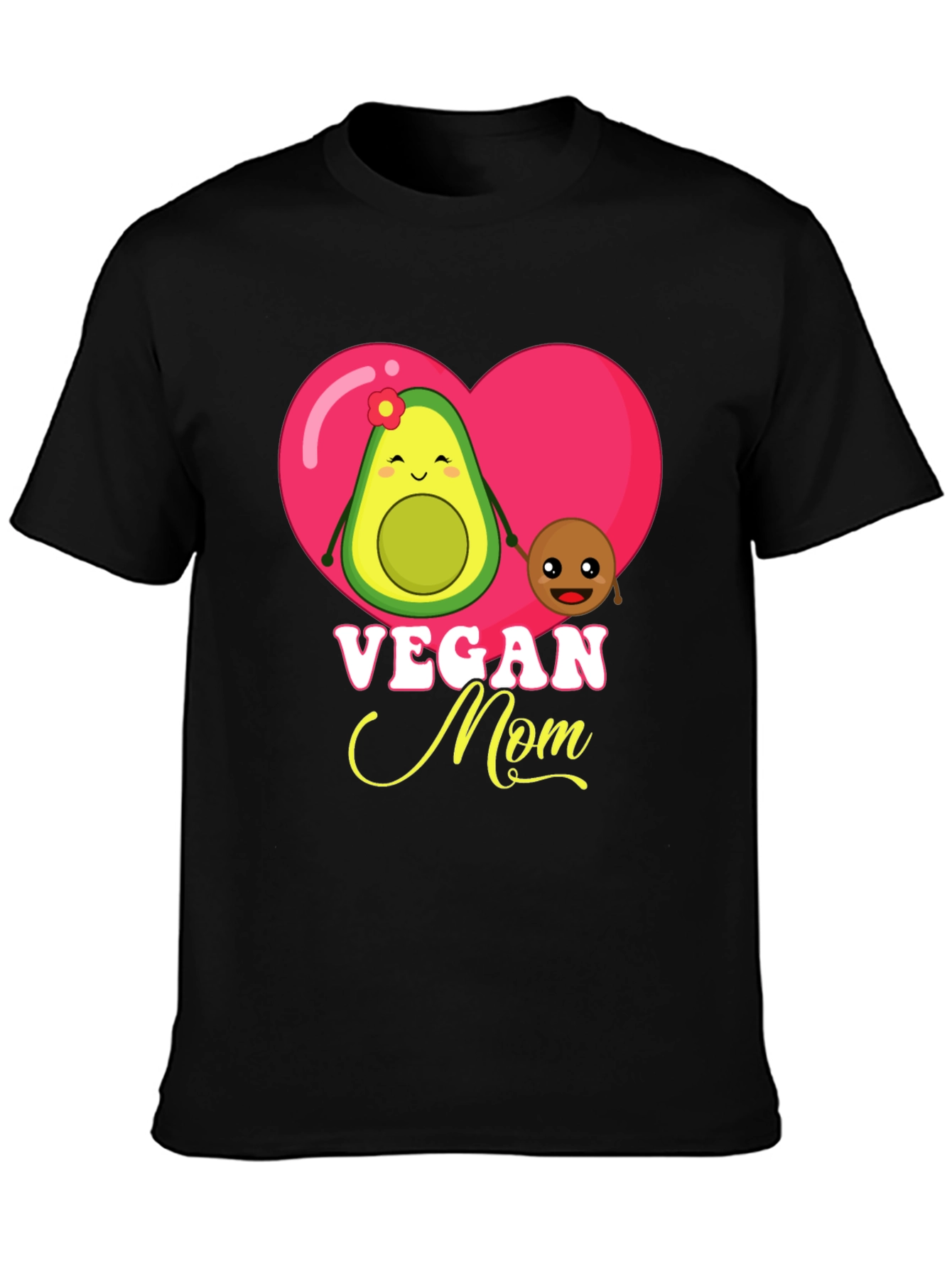 Vegan Mom Graphic T-Shirt Cute Avocado and Pit Design