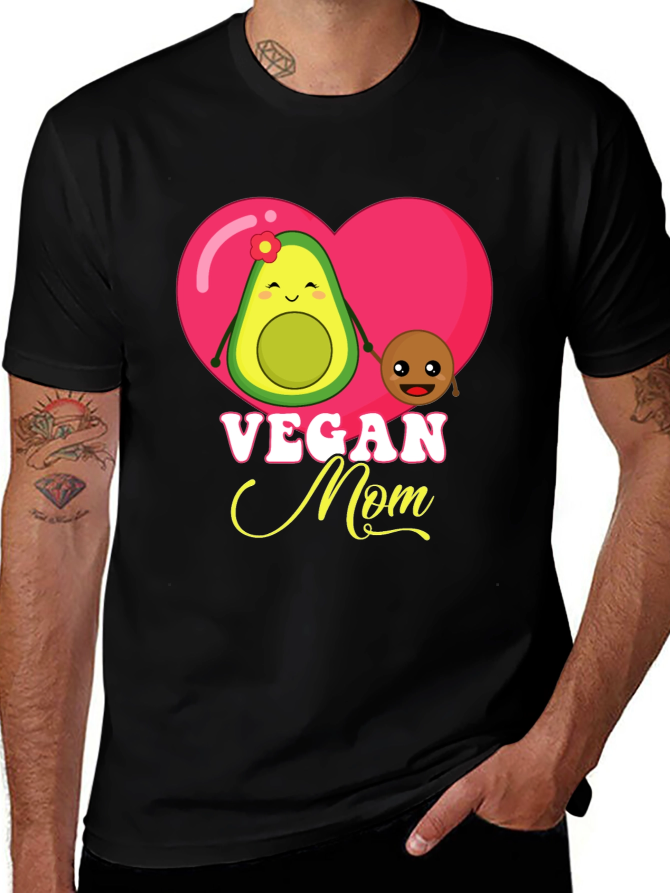 Vegan Mom Graphic T-Shirt Cute Avocado and Pit Design
