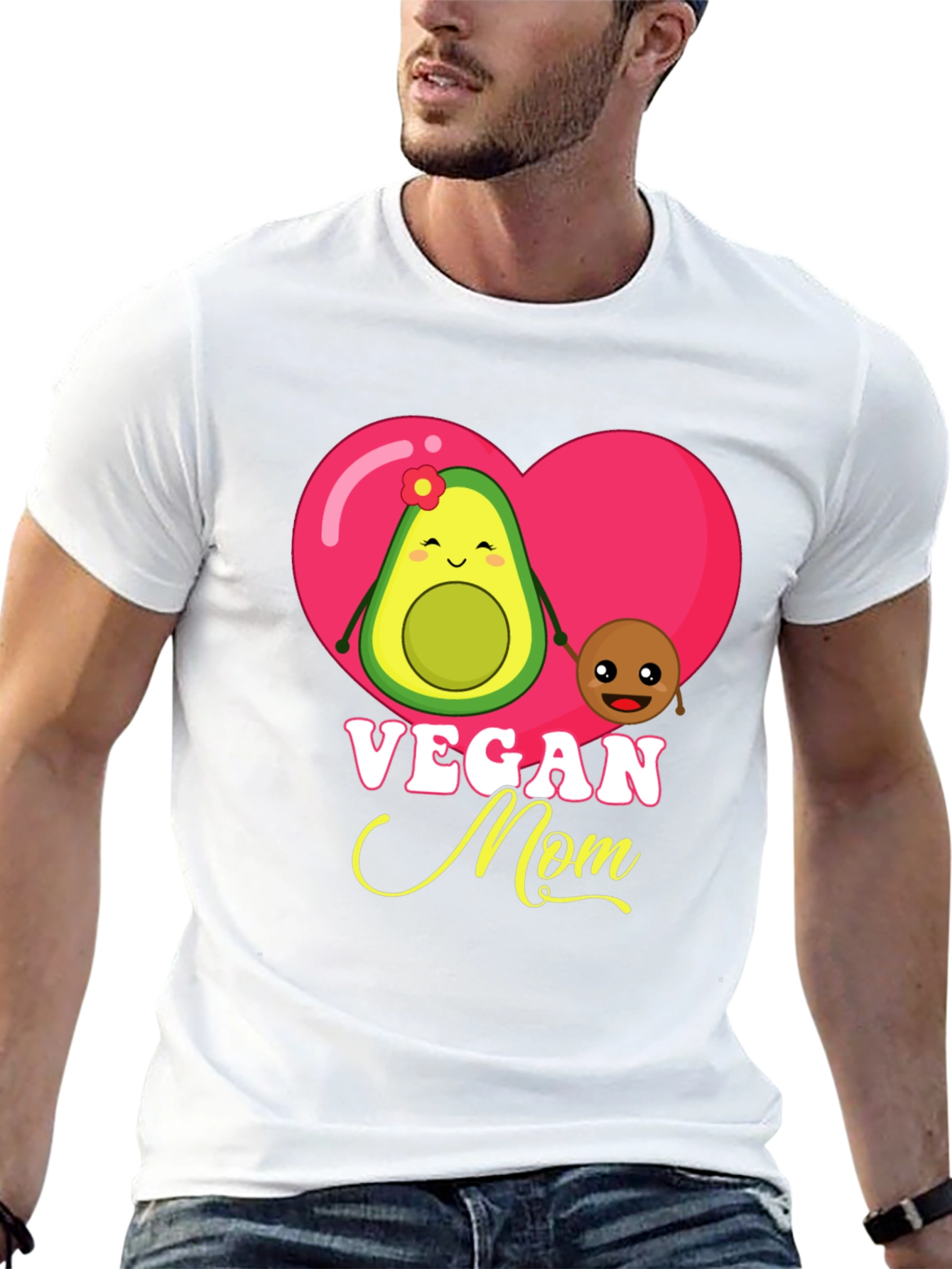 Vegan Mom Graphic T-Shirt Cute Avocado and Pit Design