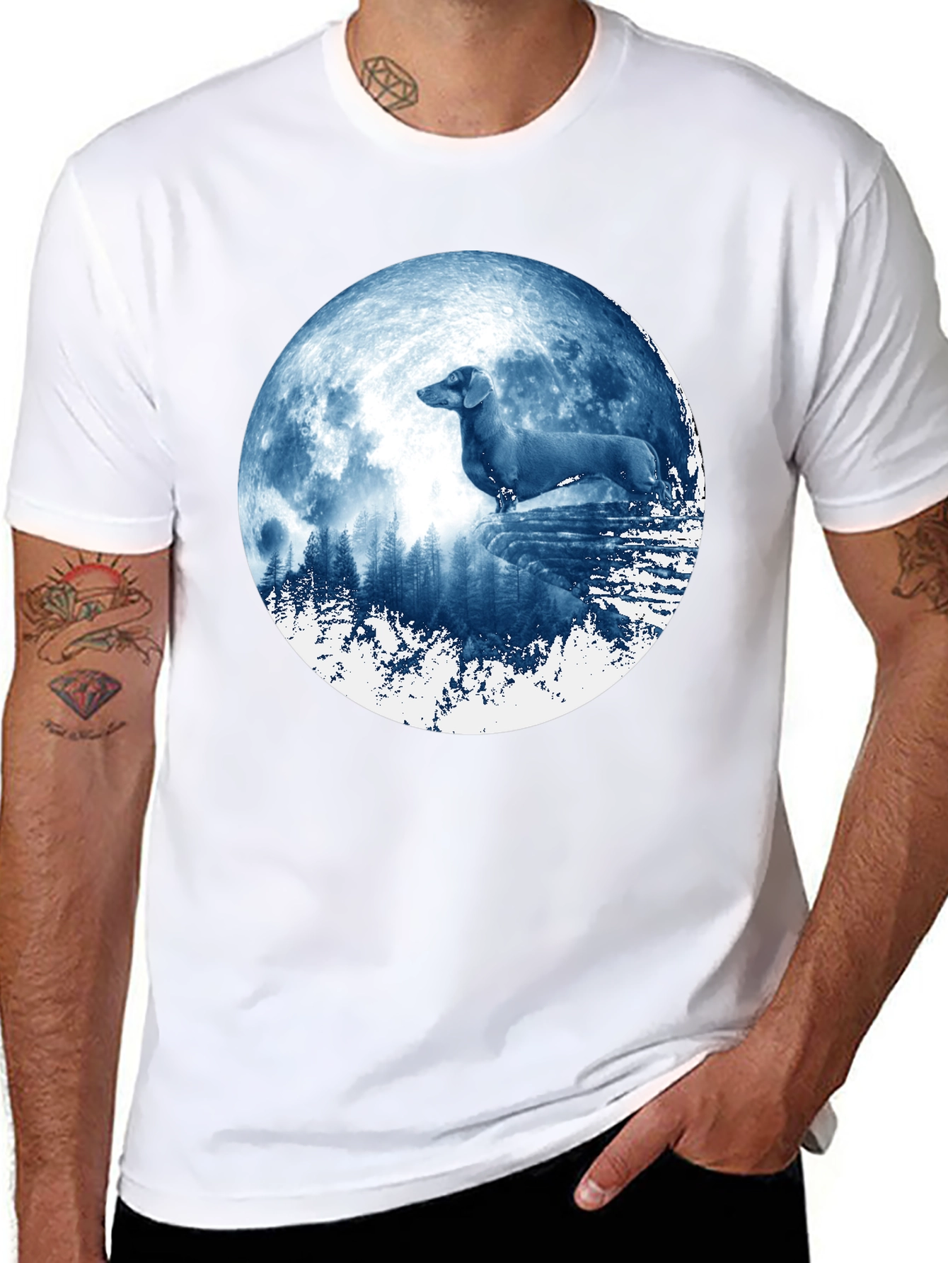 Dachshund Moon Graphic T-Shirt