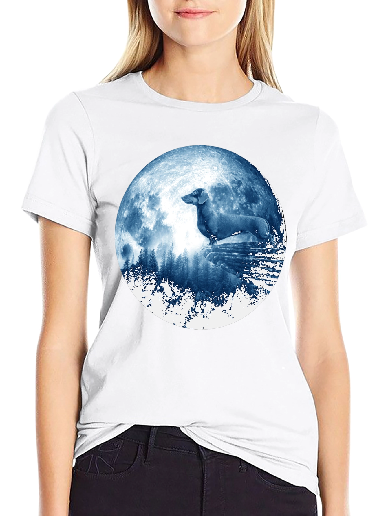Dachshund Moon Graphic T-Shirt