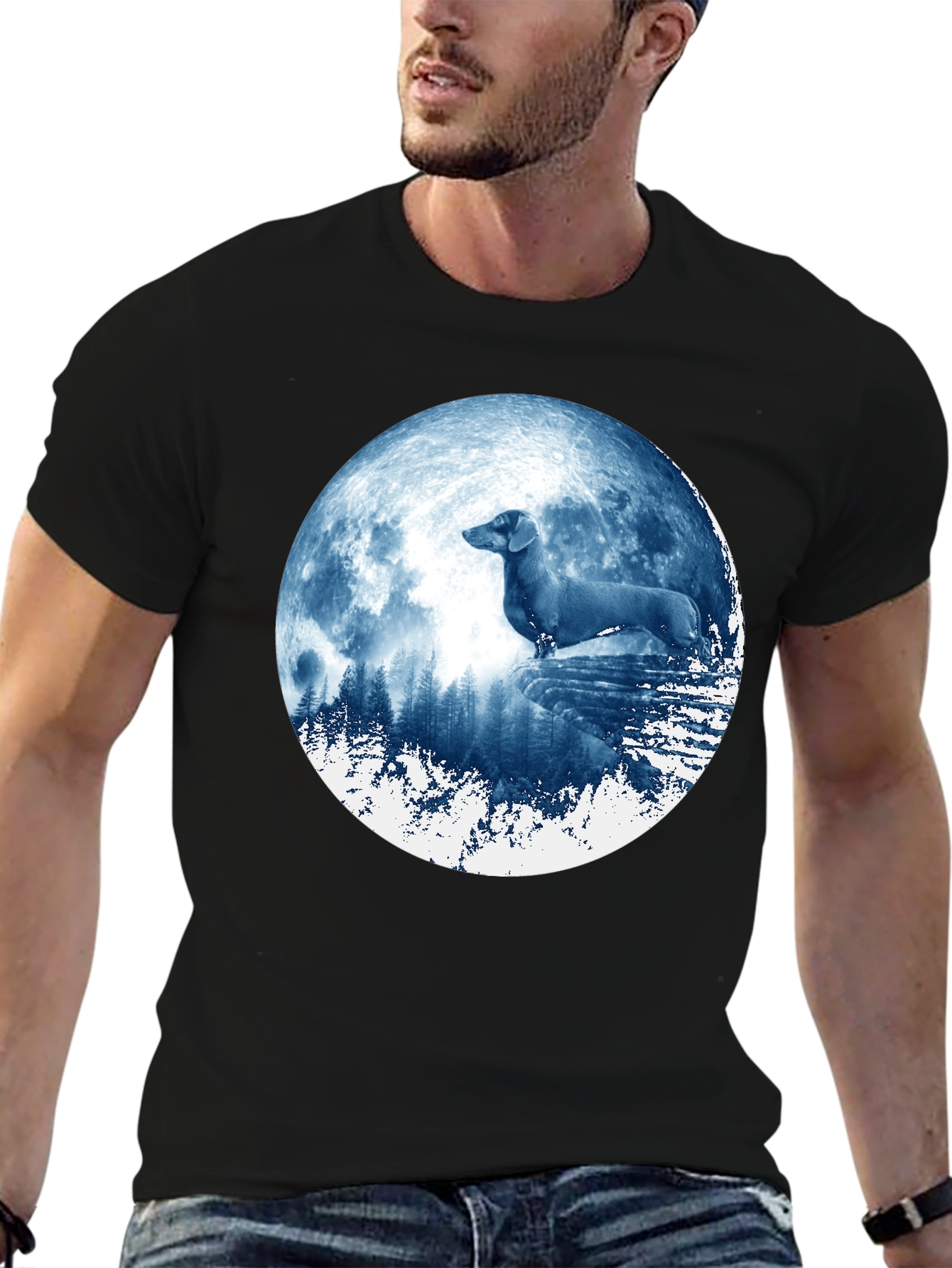 Dachshund Moon Graphic T-Shirt