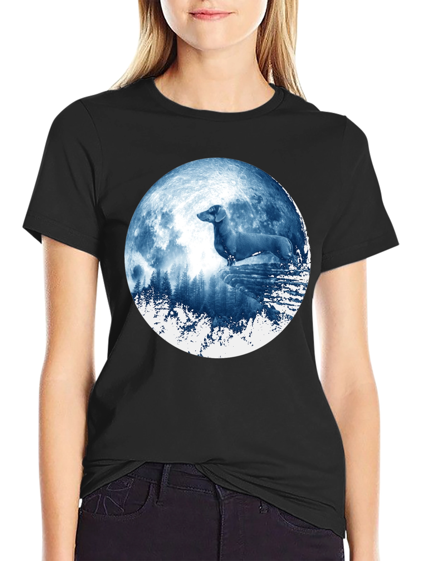 Dachshund Moon Graphic T-Shirt