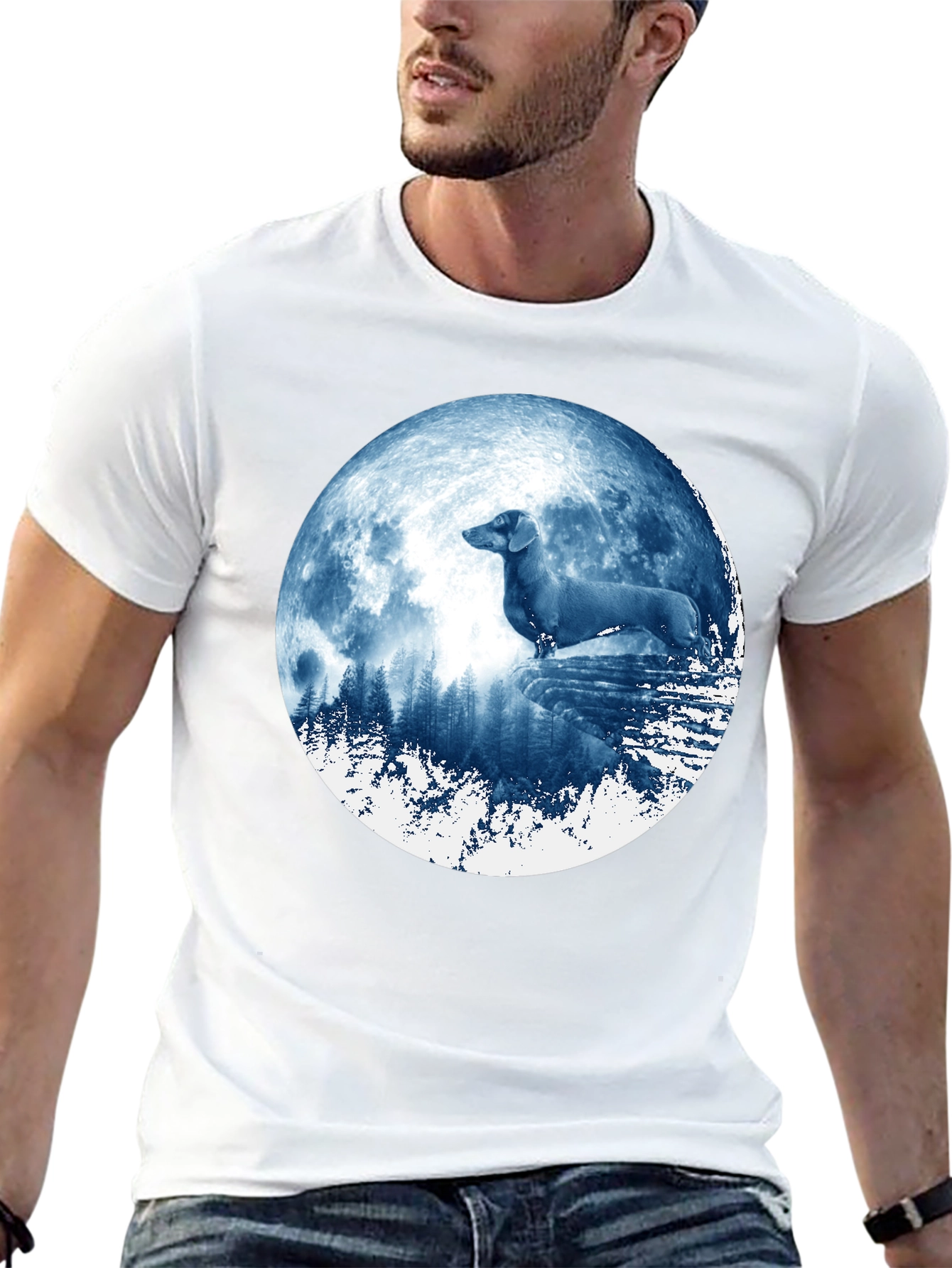 Dachshund Moon Graphic T-Shirt