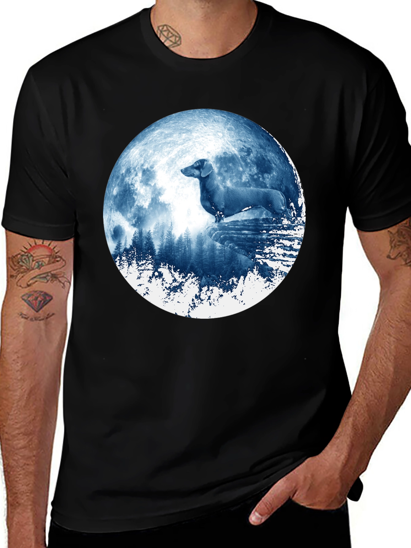 Dachshund Moon Graphic T-Shirt