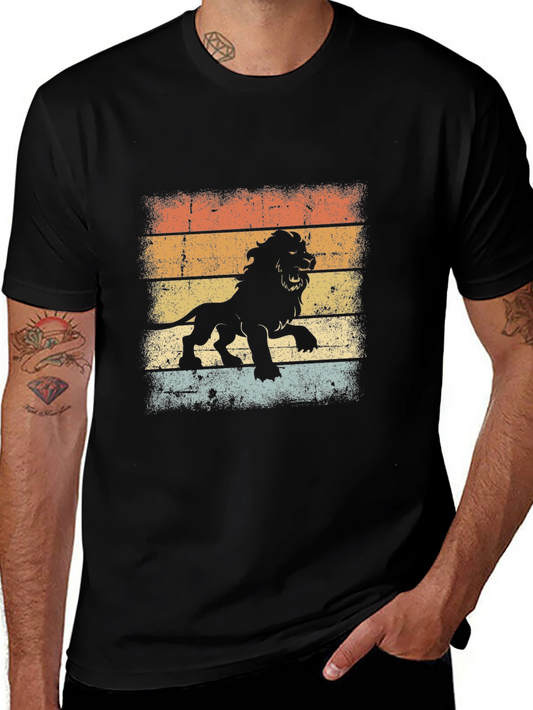 Retro Lion Graphic Tee - Vintage Style Mens T-Shirt