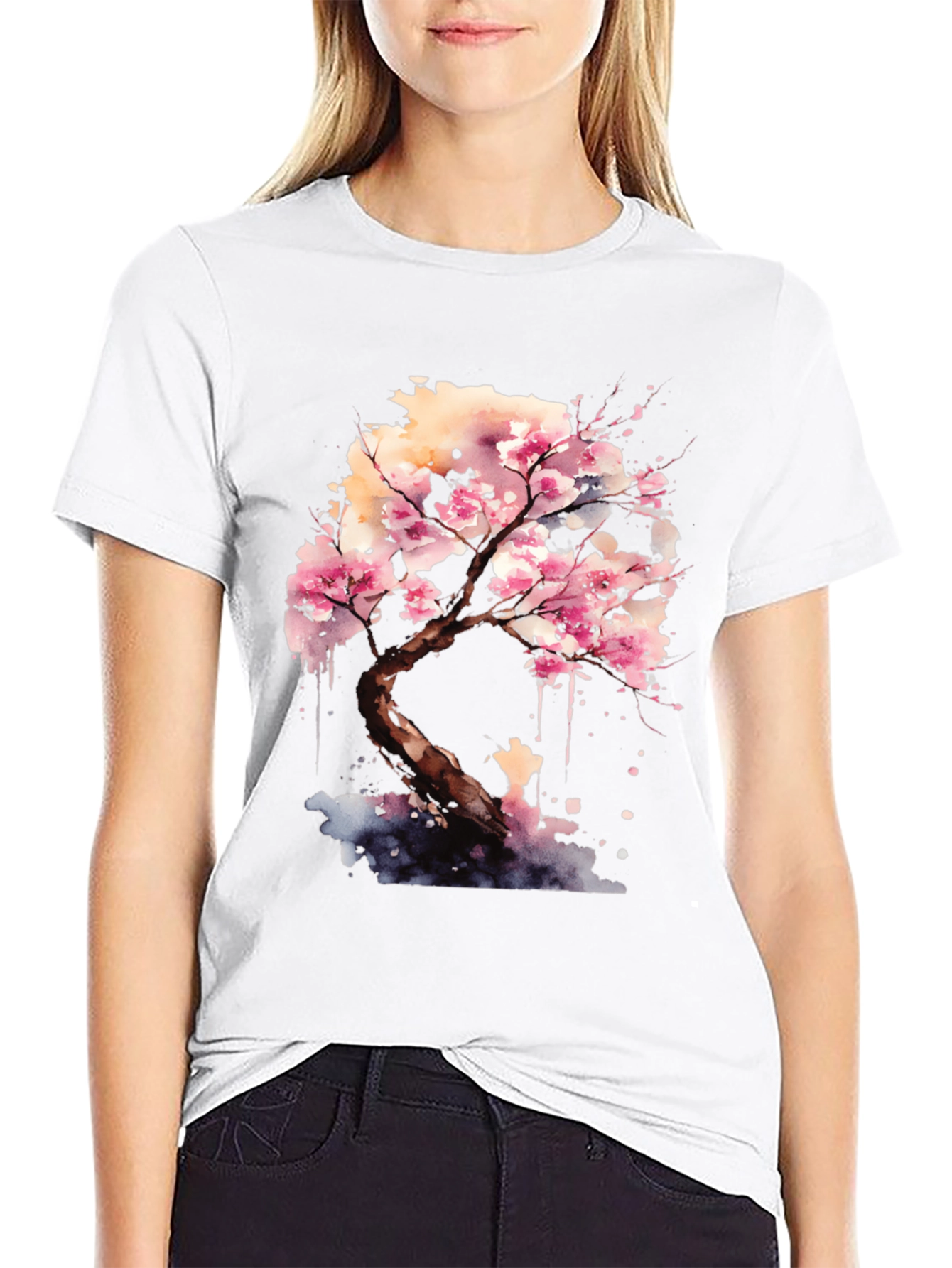 Cherry Blossom Tree Graphic Black T-Shirt