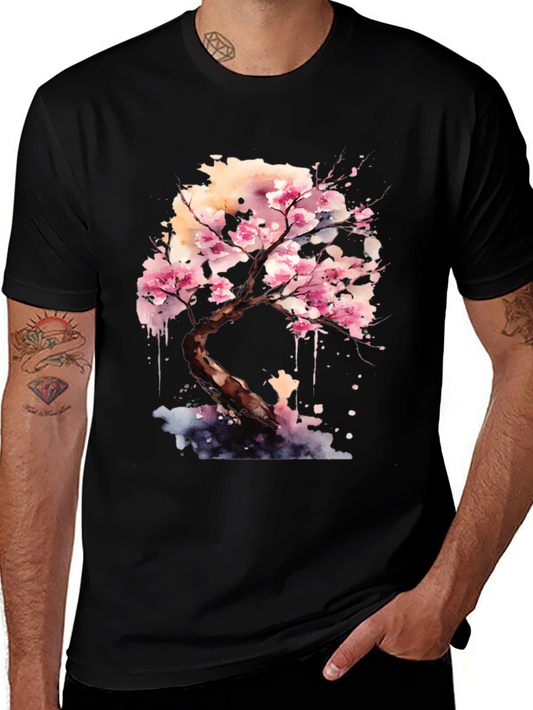 Cherry Blossom Tree Graphic Black T-Shirt