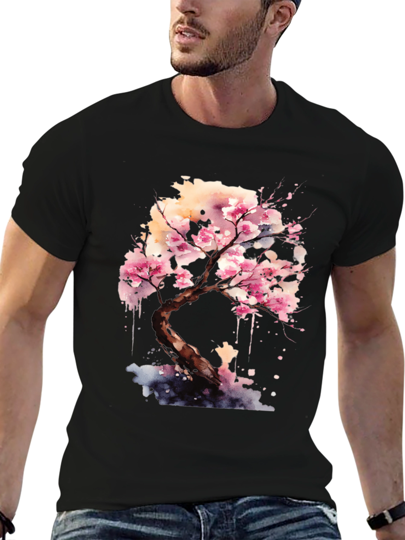 Cherry Blossom Tree Graphic Black T-Shirt