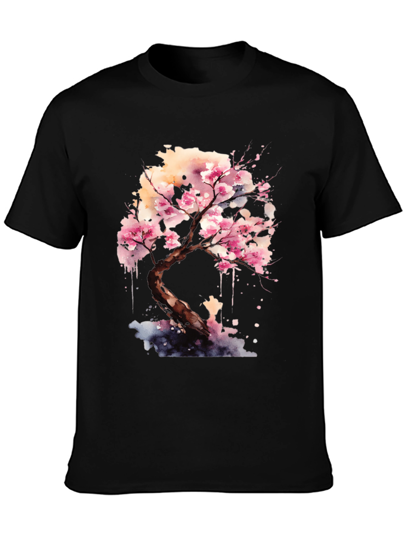 Cherry Blossom Tree Graphic Black T-Shirt