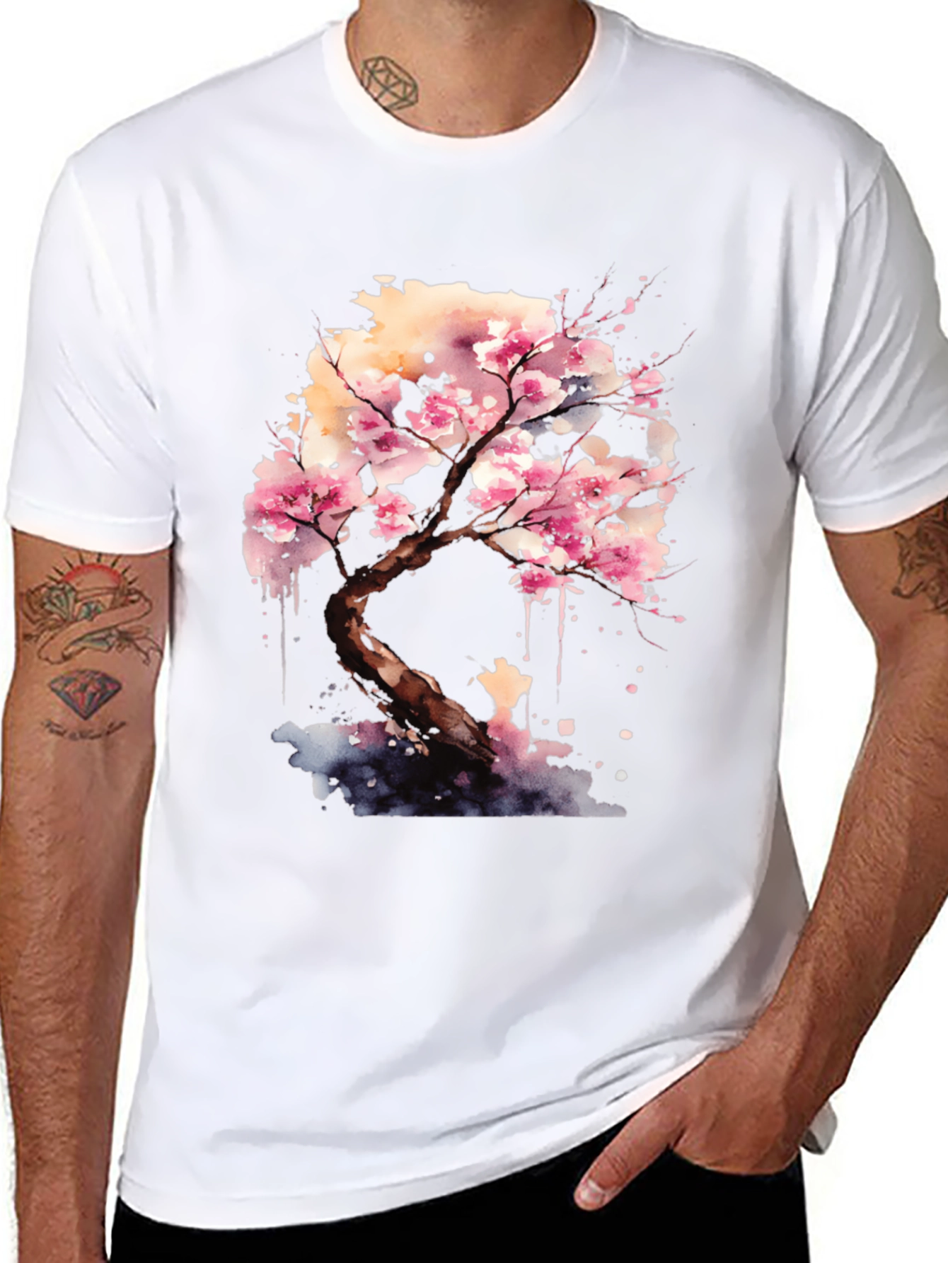 Cherry Blossom Tree Graphic Black T-Shirt