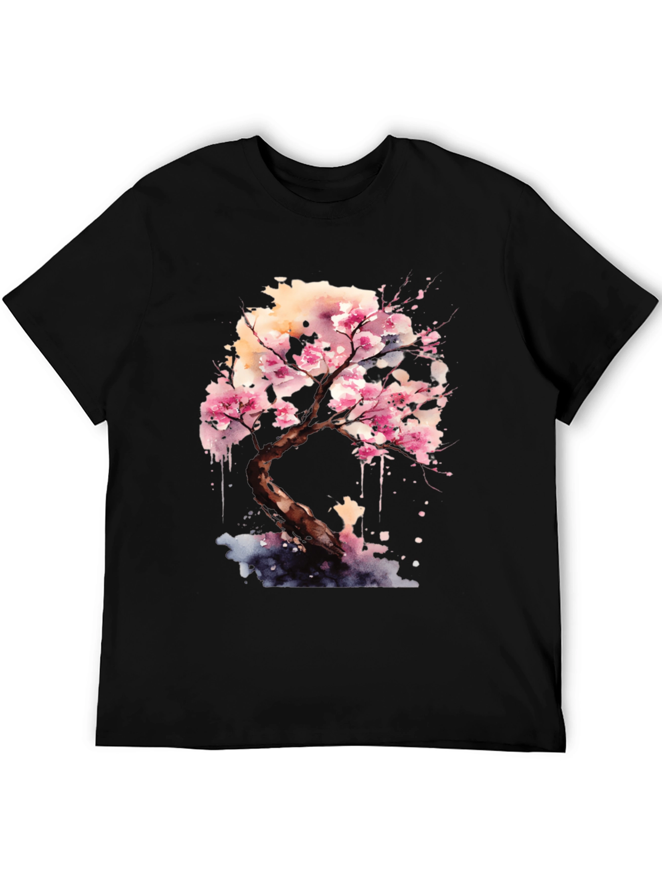 Cherry Blossom Tree Graphic Black T-Shirt