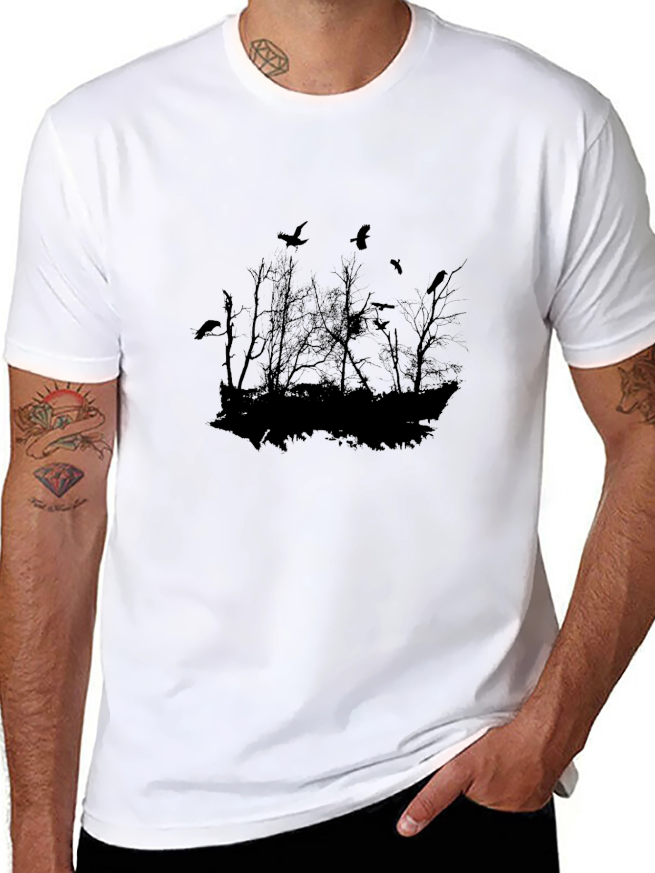 Raven Silhouette Graphic Tee - Dark Forest Design