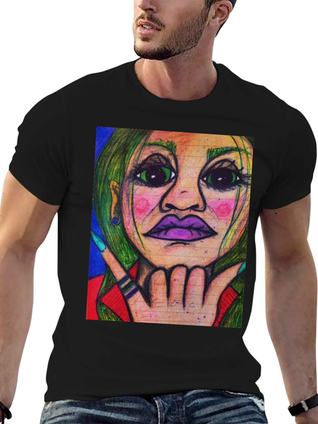 Unique Graphic Art Tee - Vivid Portrait Design