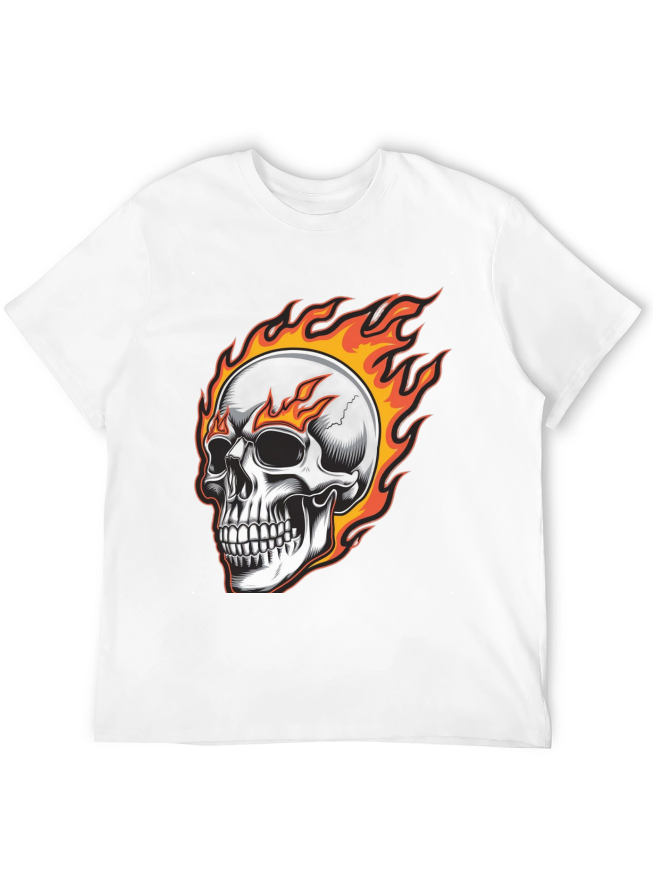 Flaming Skull Graphic Tee - Black Cotton Blend
