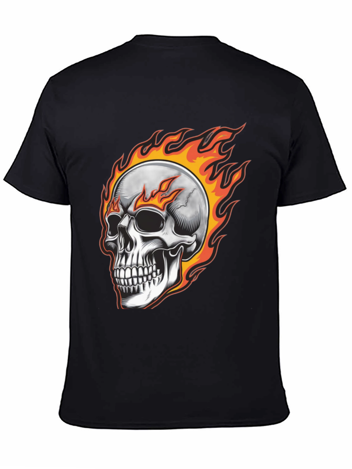 Flaming Skull Graphic Tee - Black Cotton Blend