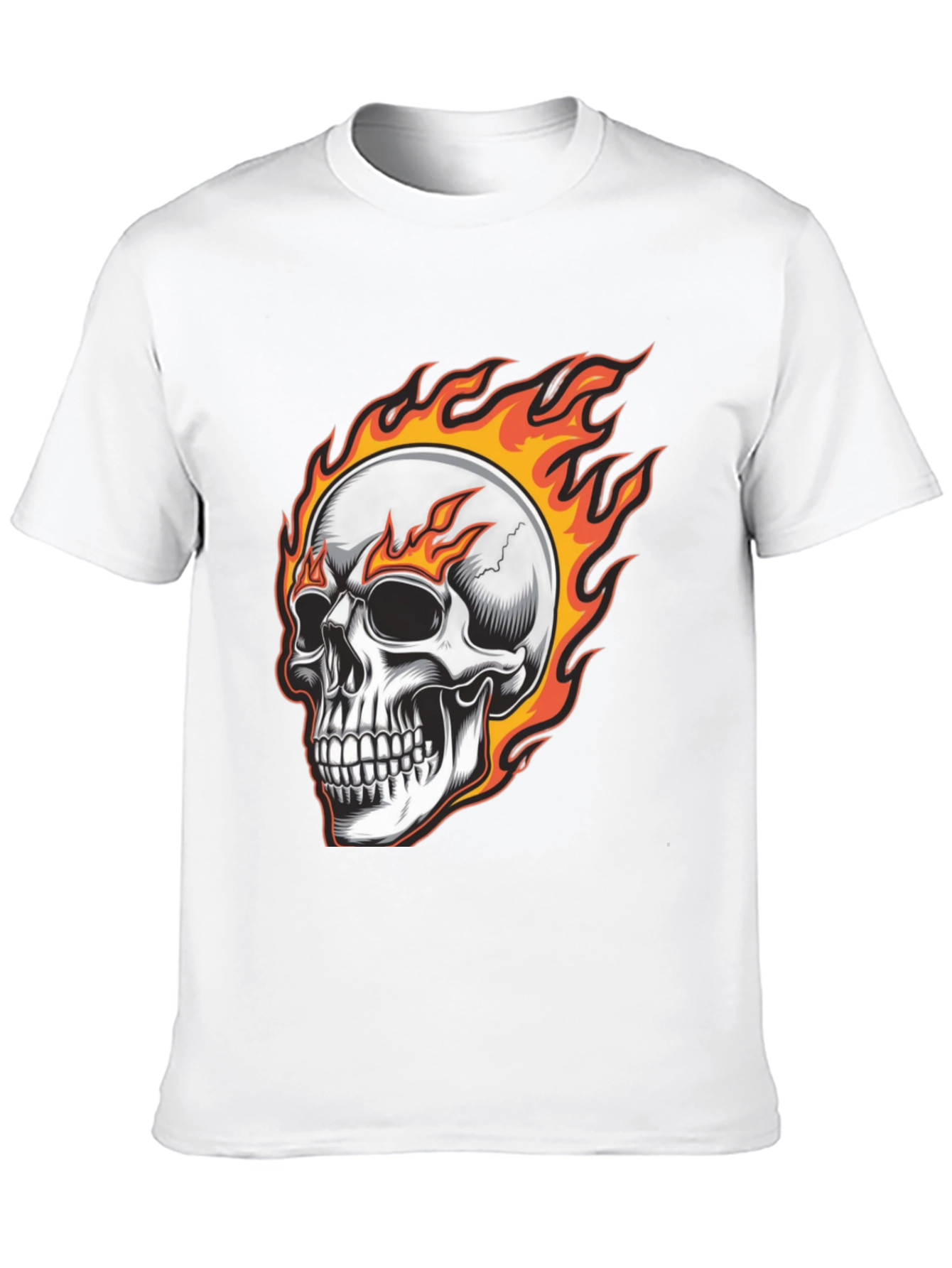 Flaming Skull Graphic Tee - Black Cotton Blend