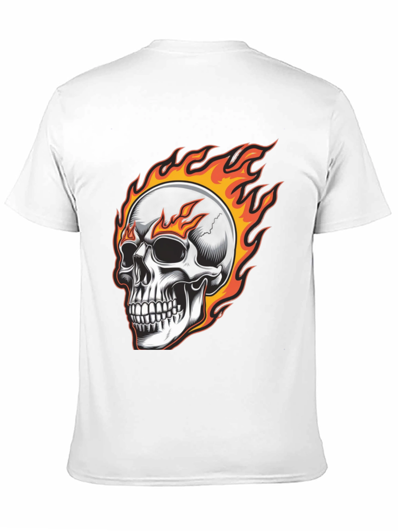Flaming Skull Graphic Tee - Black Cotton Blend