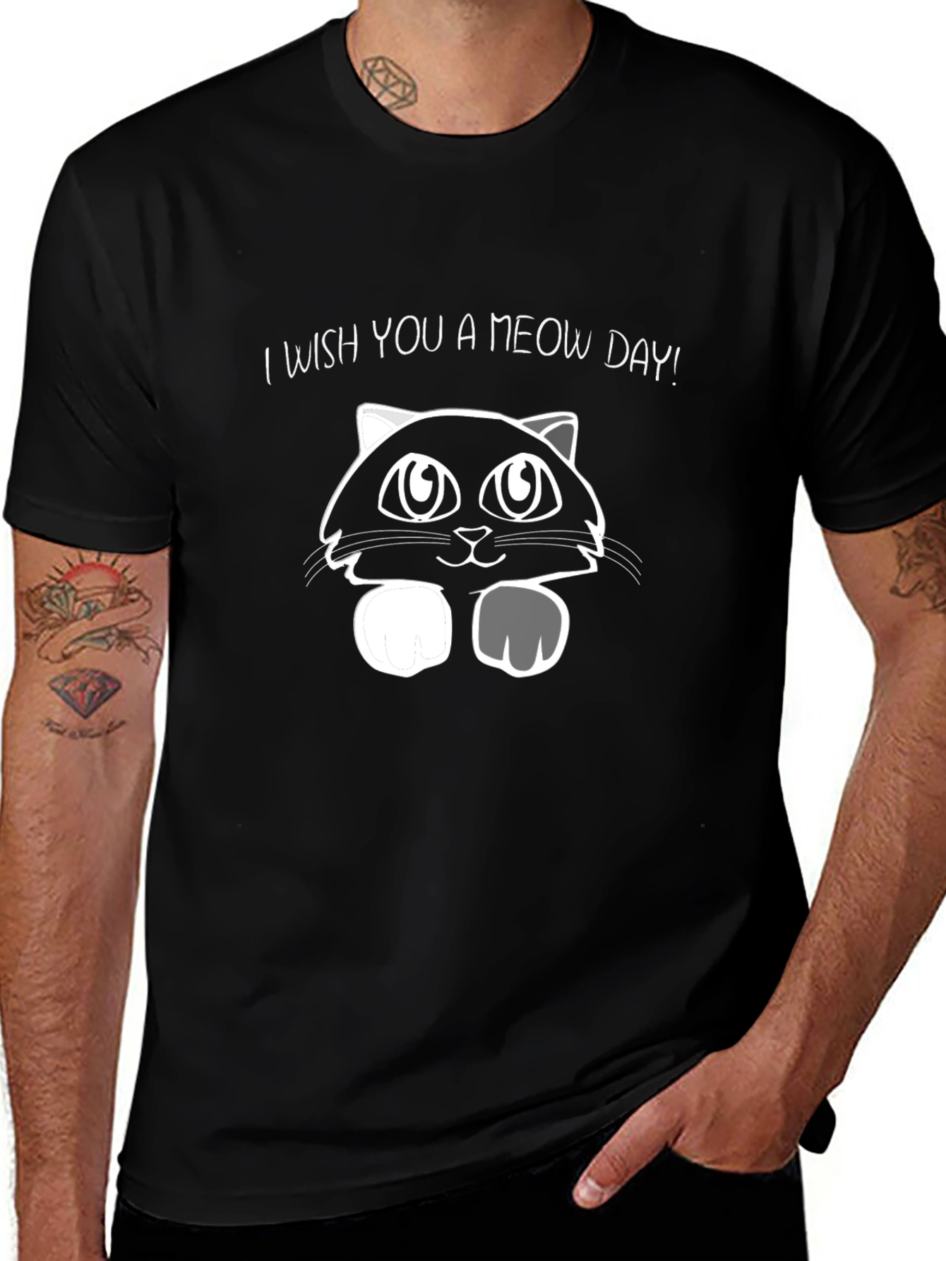 Meow Day Black Graphic T-Shirt - Unisex Cotton Tee