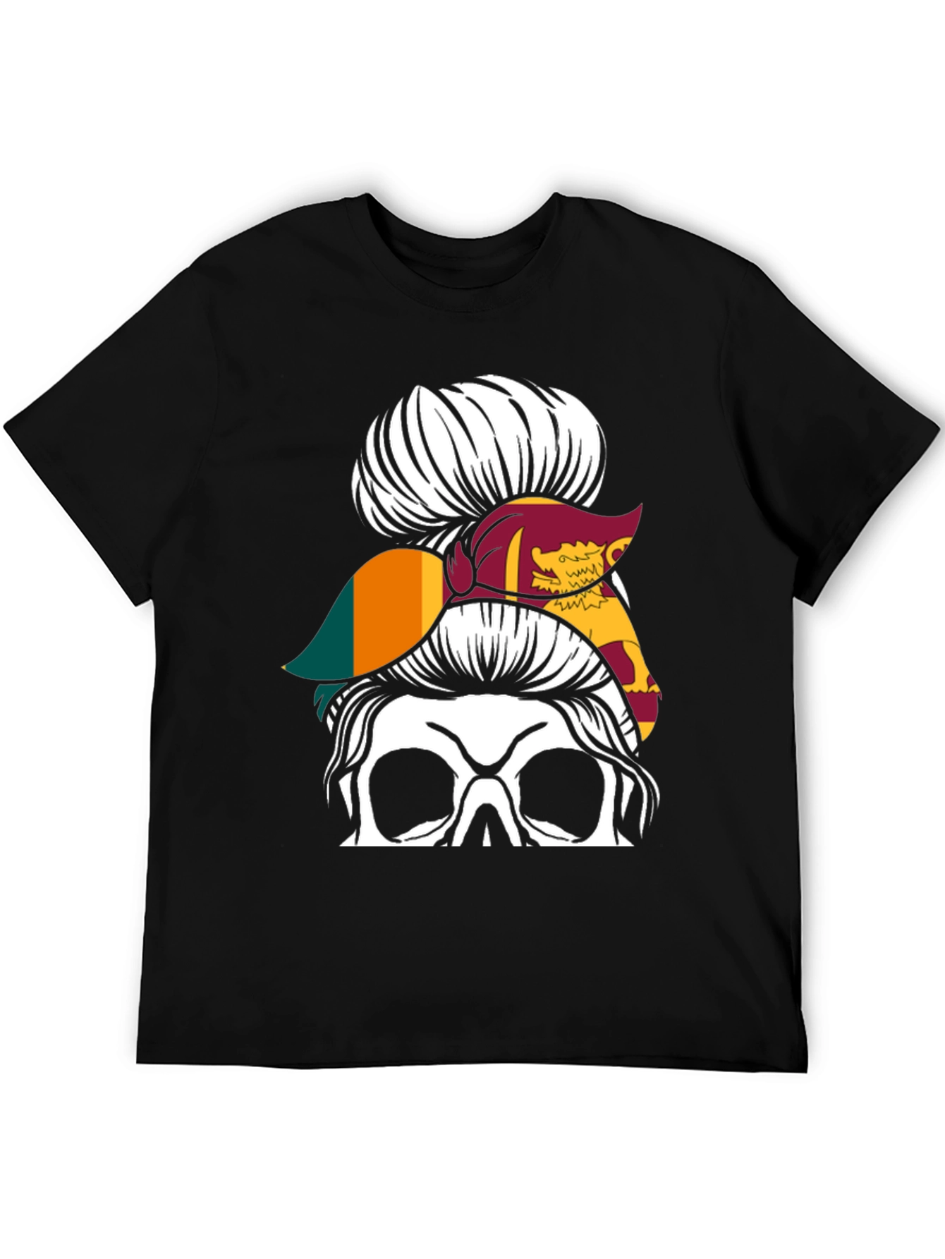 Sri Lanka Flag Messy Bun Skull T-Shirt