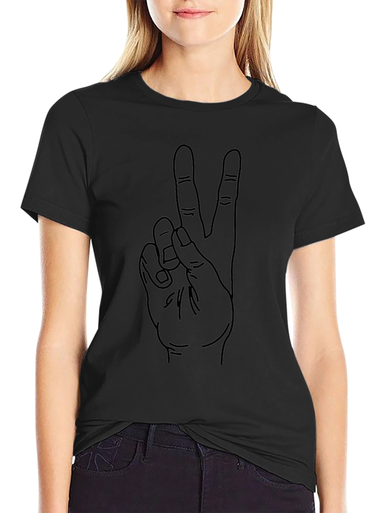 Peace Sign Hand Graphic Black Tee