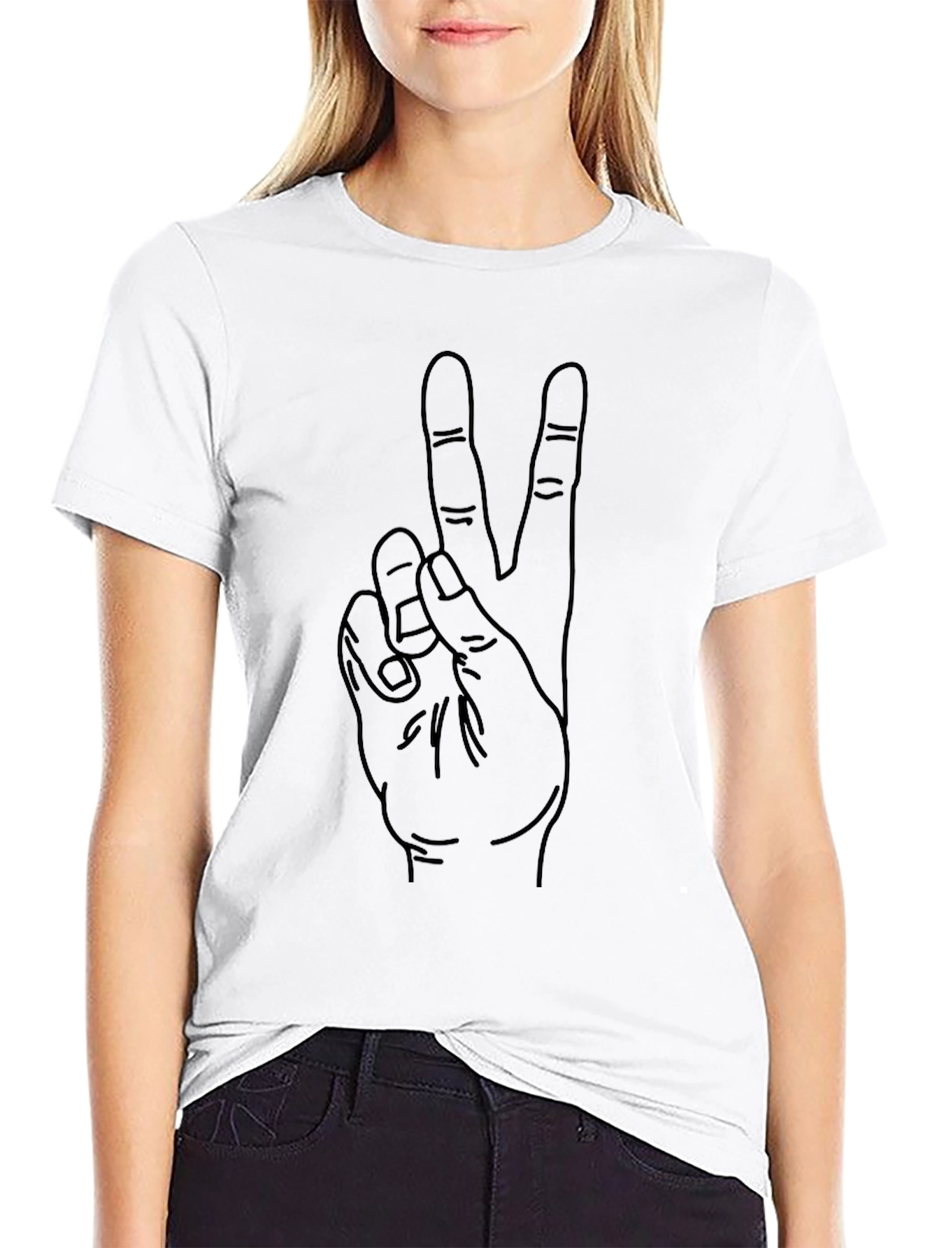 Peace Sign Hand Graphic Black Tee