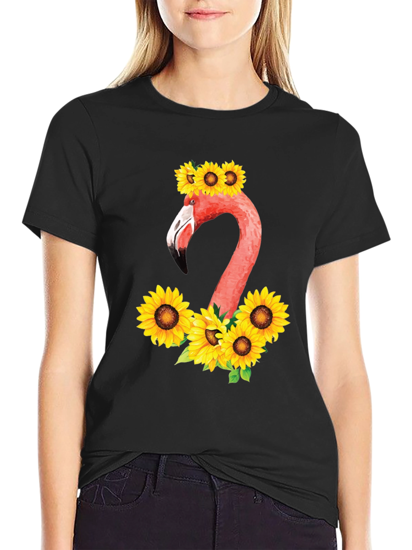 Flamingo & Sunflower Graphic T-Shirt