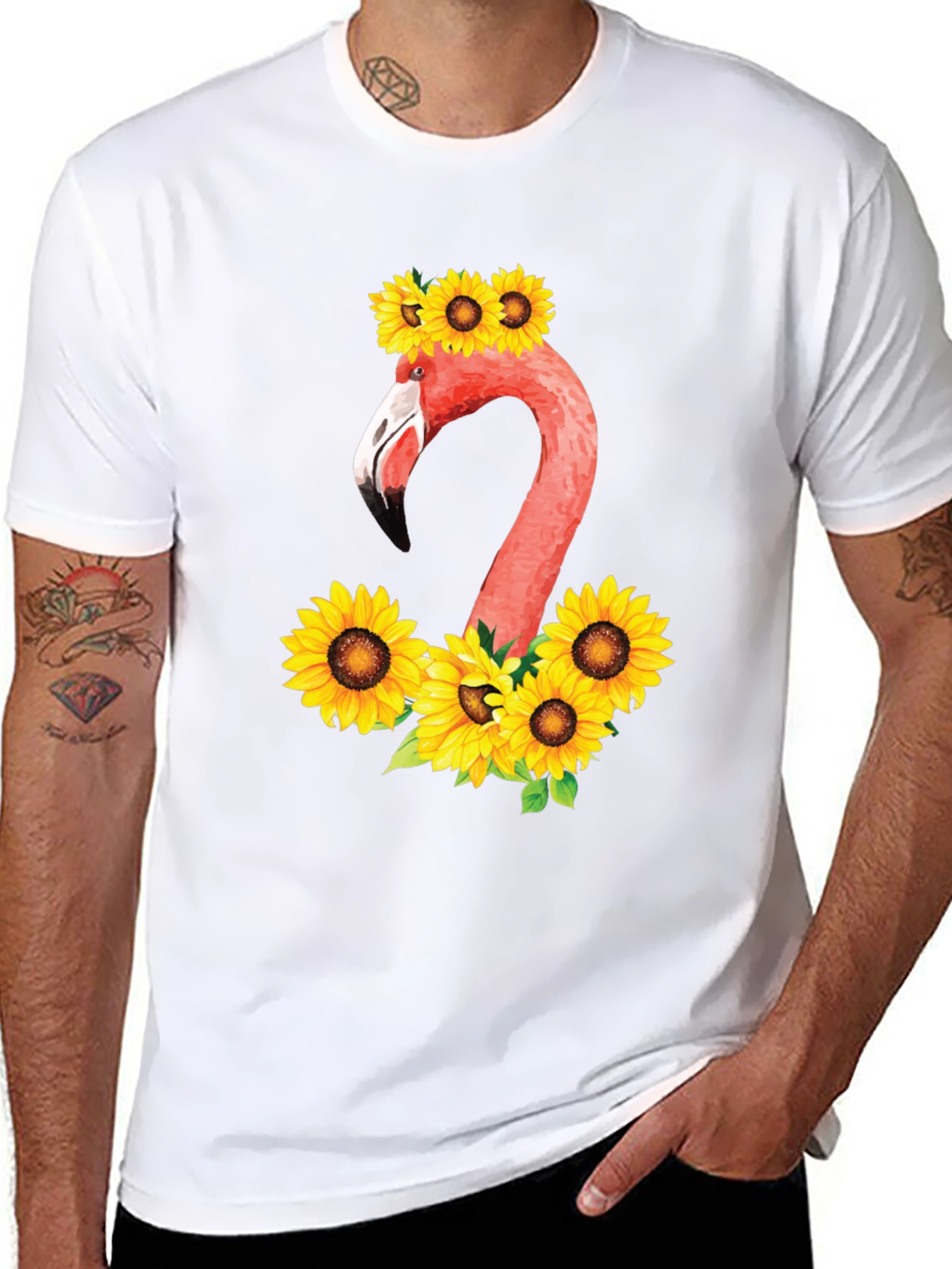 Flamingo & Sunflower Graphic T-Shirt