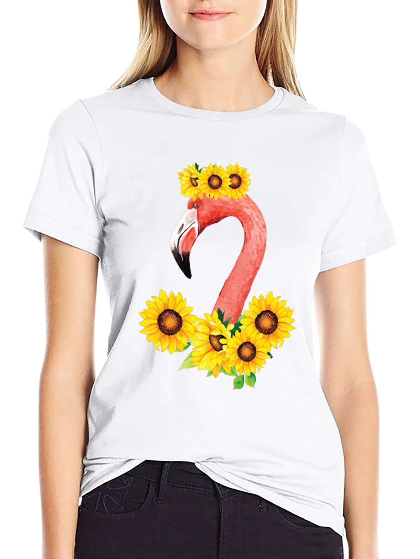 Flamingo & Sunflower Graphic T-Shirt