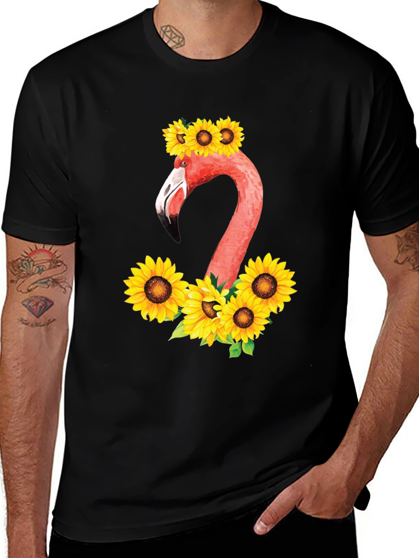 Flamingo & Sunflower Graphic T-Shirt