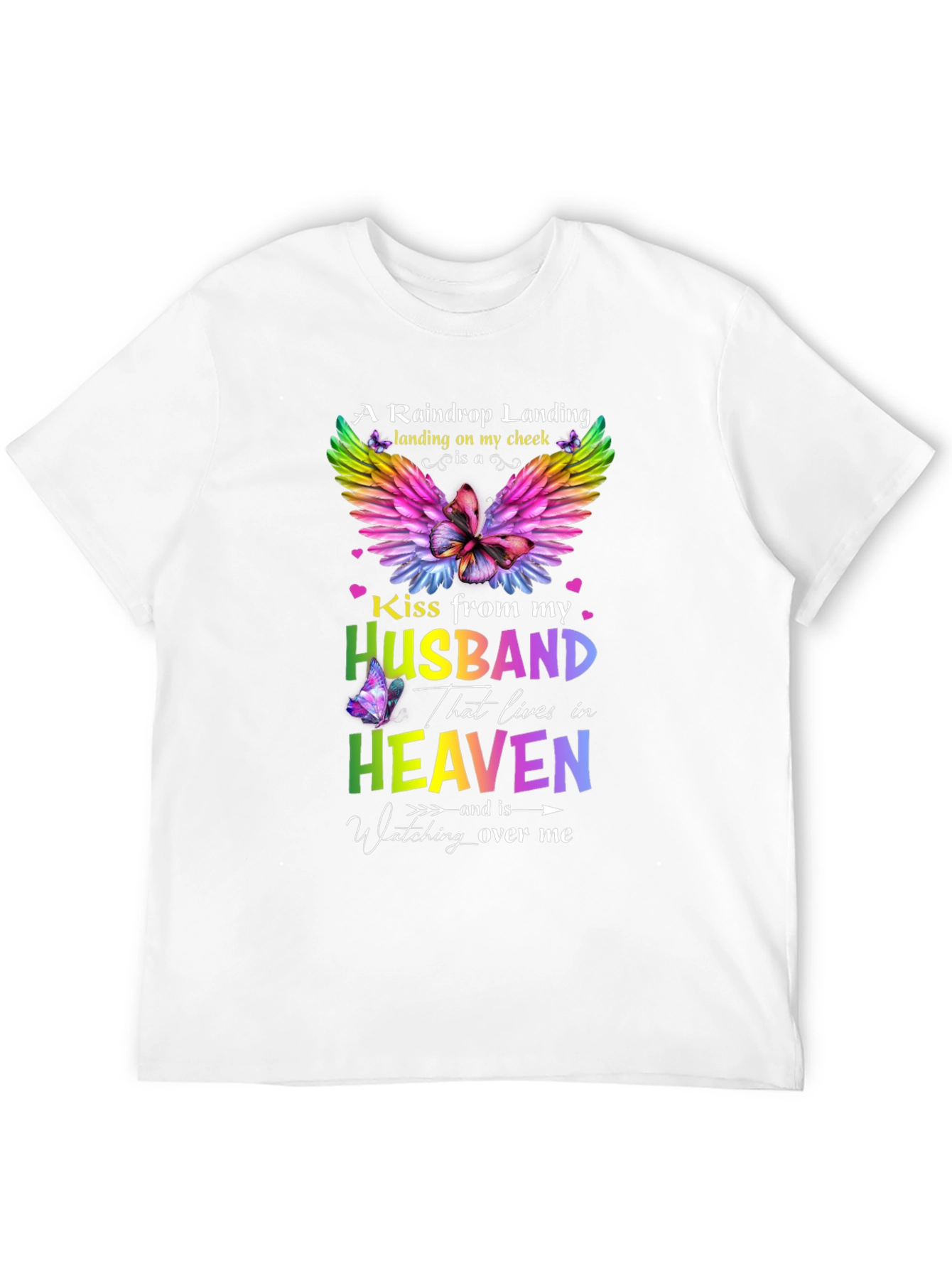 Husband in Heaven Memorial T-Shirt Butterfly Rainbow