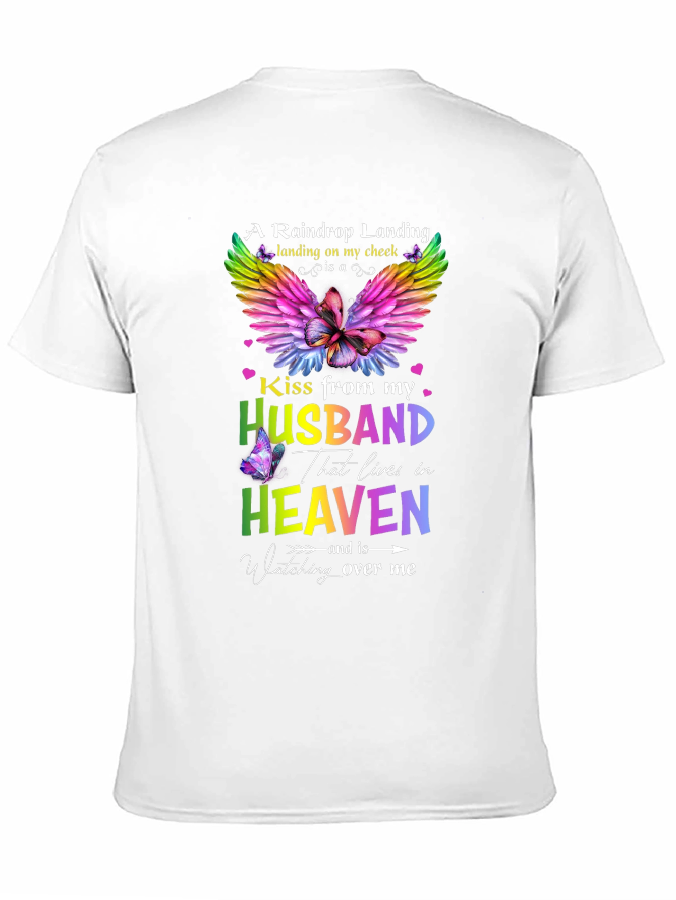 Husband in Heaven Memorial T-Shirt Butterfly Rainbow