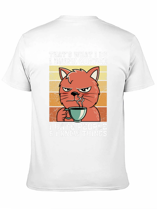 Coffee Cat Graphic Tee - I Hate People I Know Things