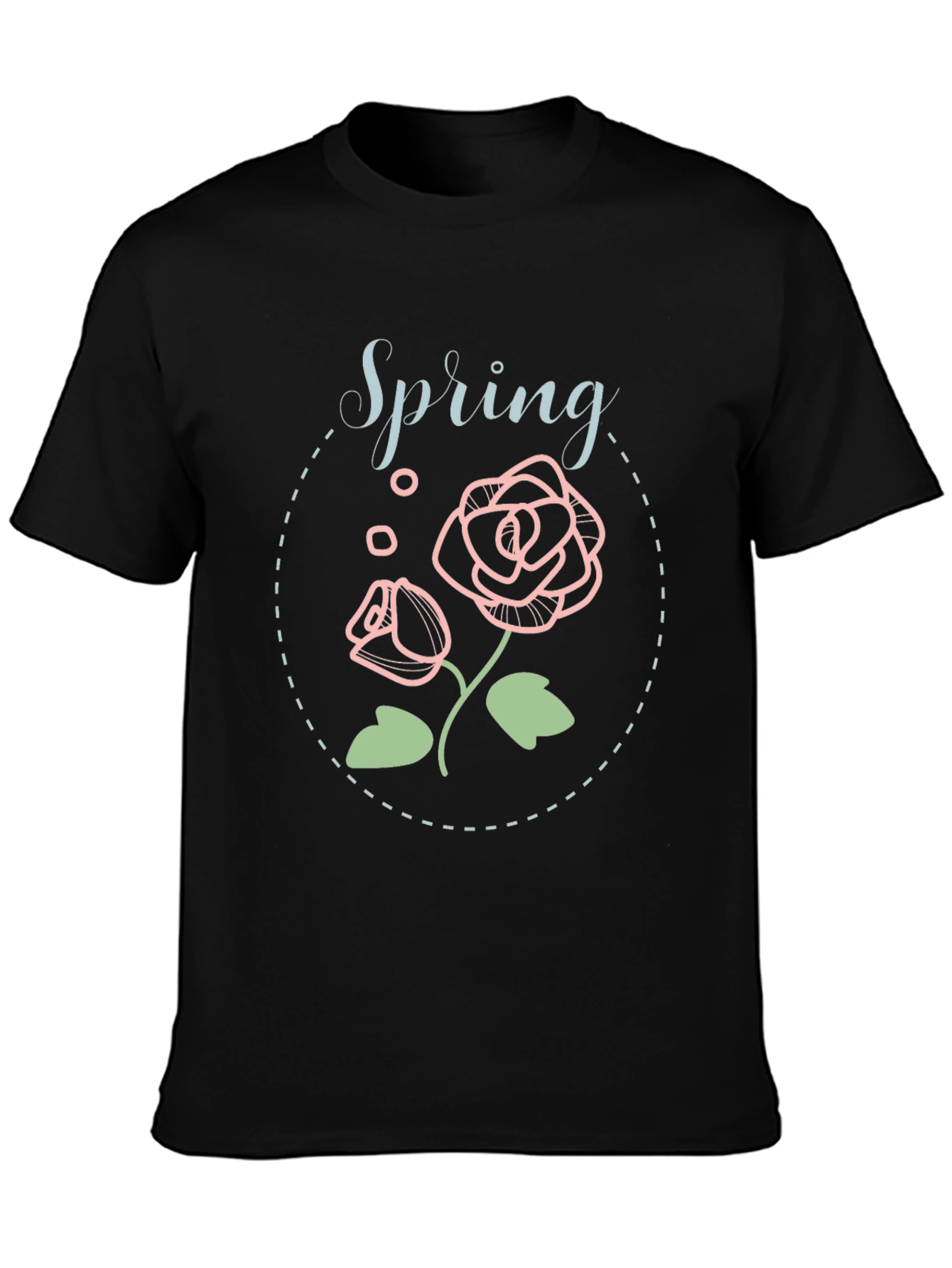 Spring Floral Graphic Tee - Black Casual Shirt