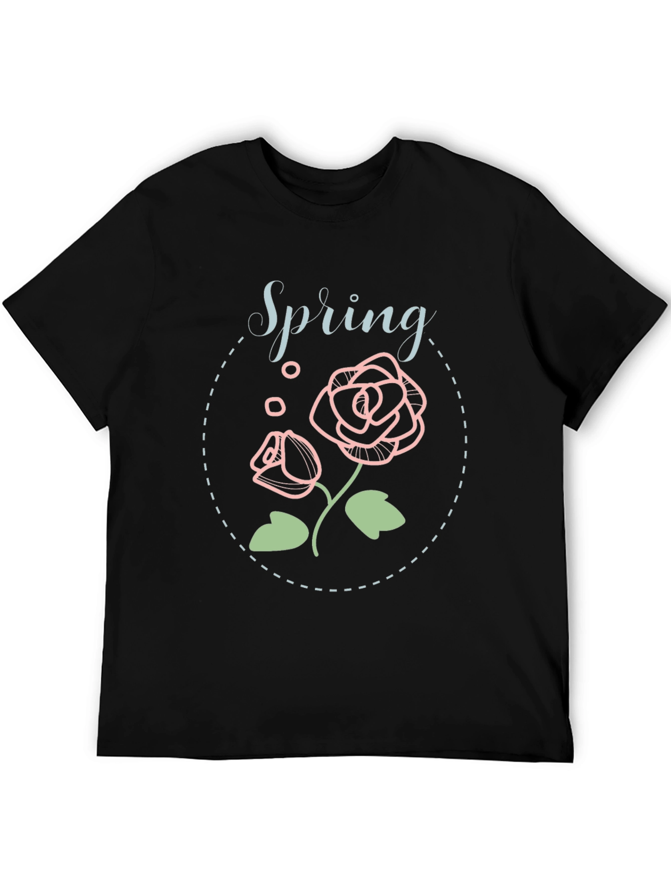 Spring Floral Graphic Tee - Black Casual Shirt