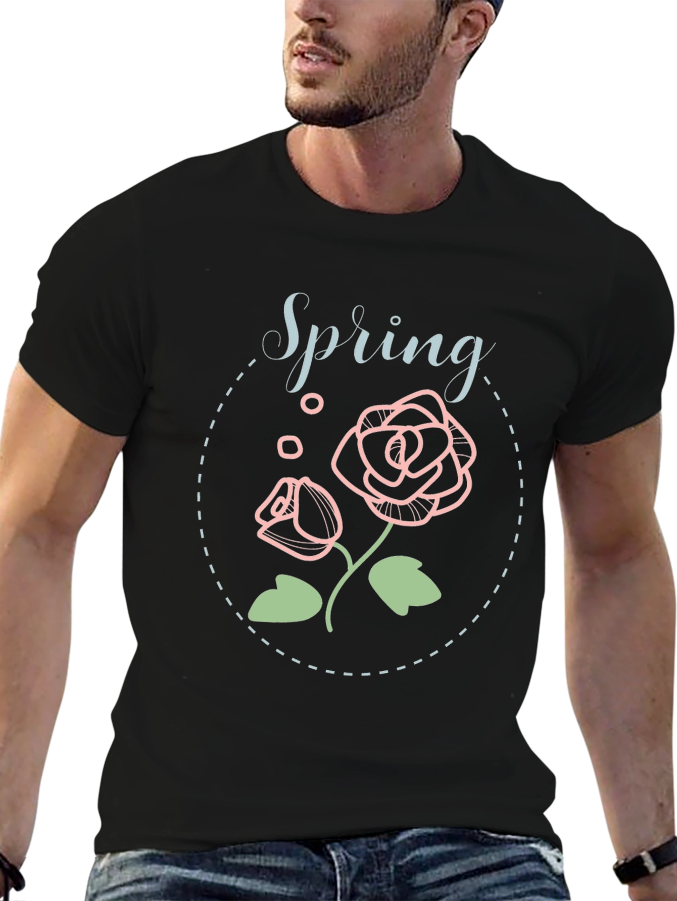Spring Floral Graphic Tee - Black Casual Shirt